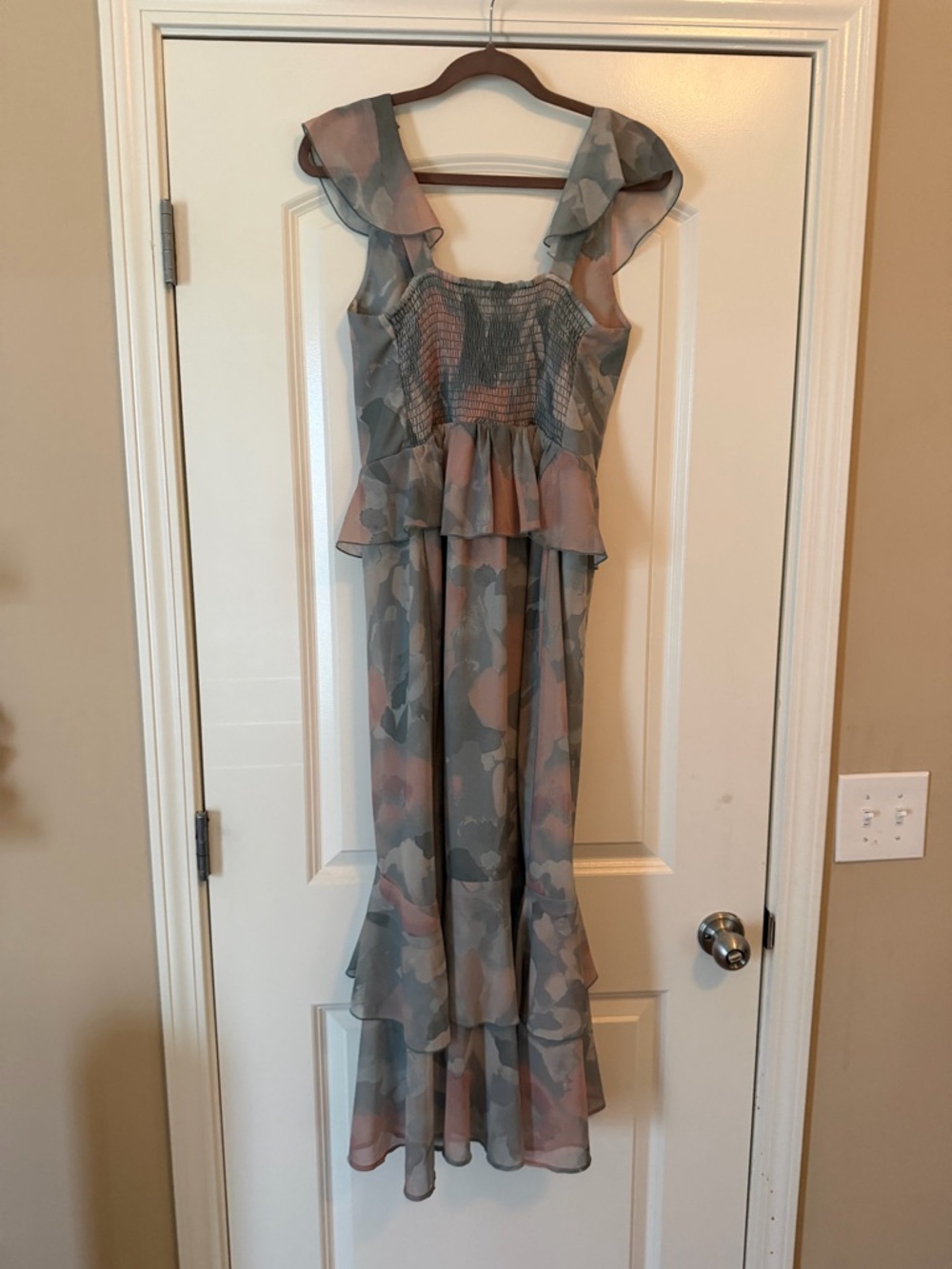 Show Me Your MuMu Floral Ruffle V-Neck Maxi Dress in Dusty Rose and Sage - Picture 3 of 5